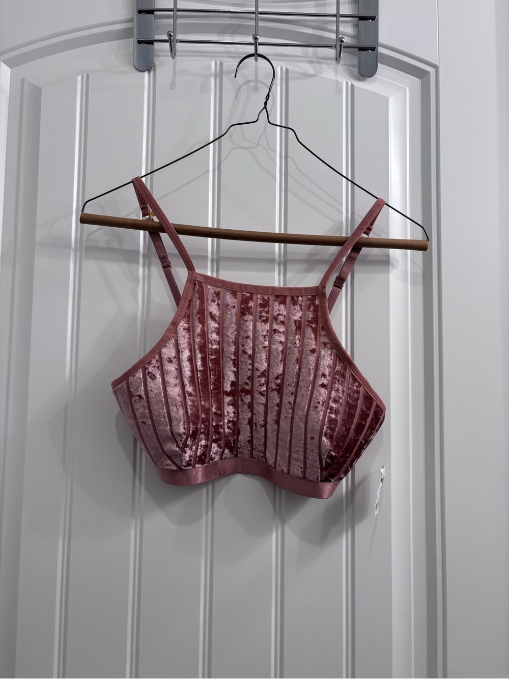 Velvet Ribbed Cropped Tank Top - Dusty Rose